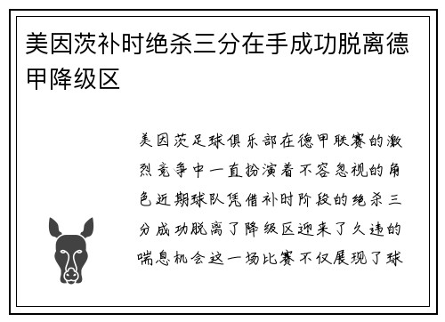 美因茨补时绝杀三分在手成功脱离德甲降级区